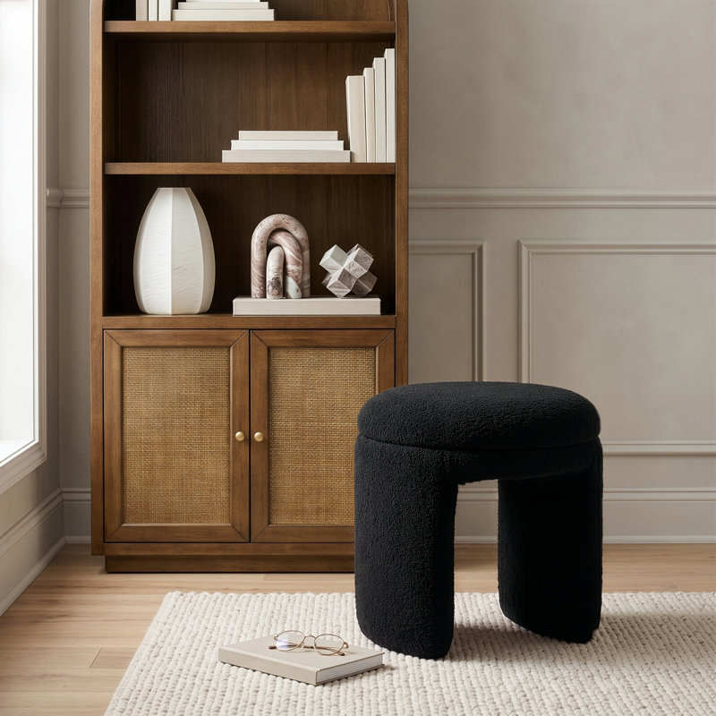 Repose-pieds standard rond 18 po Bowen, Tissu noir en fausse peau de mouton