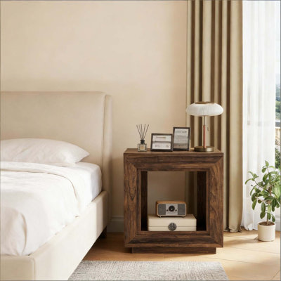 Table de canapé en bois, table de bout carrée avec charme rustique et beaucoup de rangement pour les espaces de vie modernes