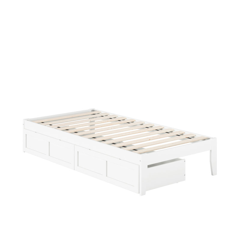 Lit plateforme avec rangement Aayanna, Blanc, Simple
