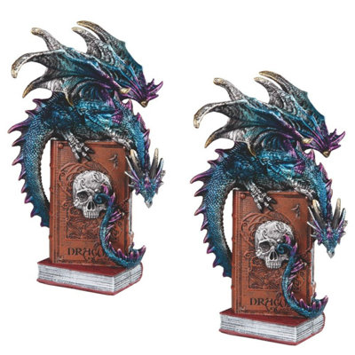 "2-PC Set" ICE ARMOR 8.75"H Blue Dragon on a Book Figurine Statue Sculpture Ornament Decoration Home/Room Decor and Perfect Gift Ideas for Housewarming, Holidays and Birthdays Great Collectible Addition