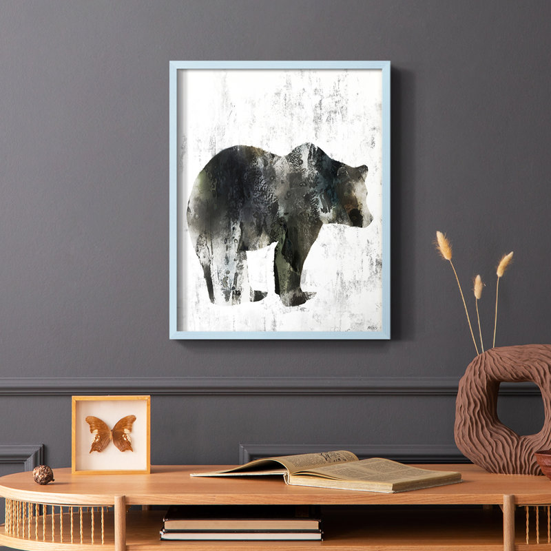 Reproduction encadrée d'ours totem - bois massif, Bleu, H 10 po x l 8 po