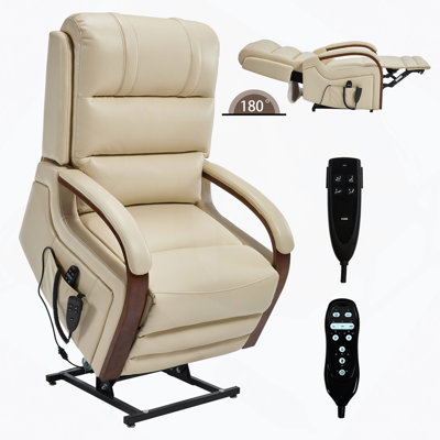 Power Leatheraire Lift Recliner Chair Dual Motor Infinite Position Up To 350 LBS With Solid Wood Armrests, Heat Massage And Heavy Duty Motion Mechanism