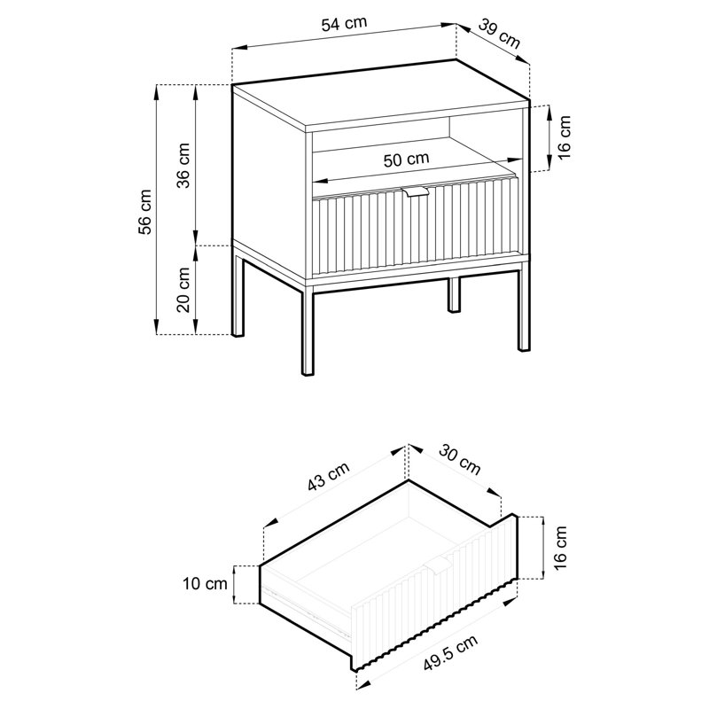 54cm W Manufactured Wood Bedside Table