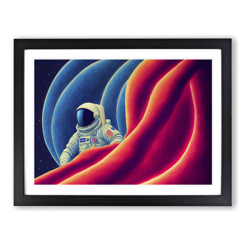 XH1022-8719X Surreal Astronaut - Single Picture Frame Print, 46cm H x 64cm W x 2cm D, Black