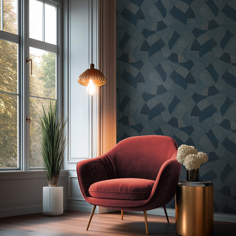 Havana 2 Collection Abstract Geometric Wallpaper Roll, Navy