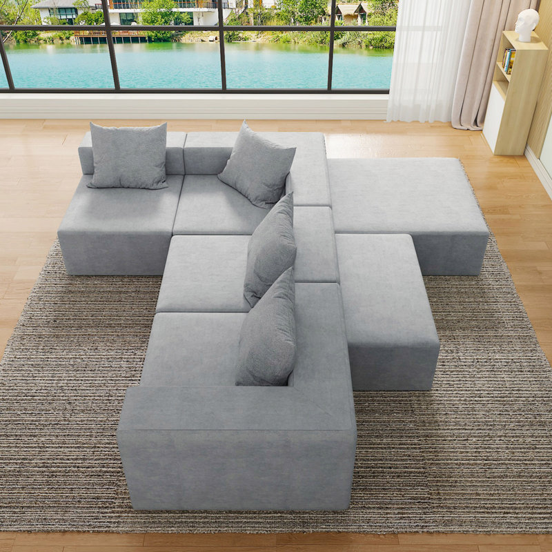 Canapé modulaire modulaire avec 2 repose-pieds, canapé Cloud avec méridienne surdimensionnée pour un salon confortable et élégant