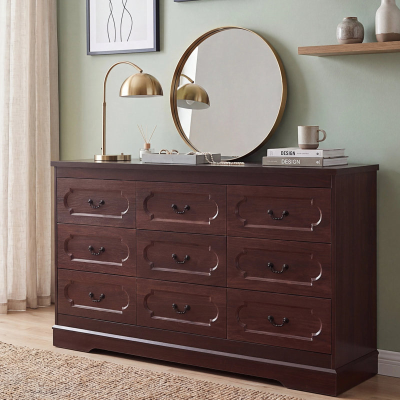 Commode 9 tiroirs pour chambre à coucher, Rouge cerise