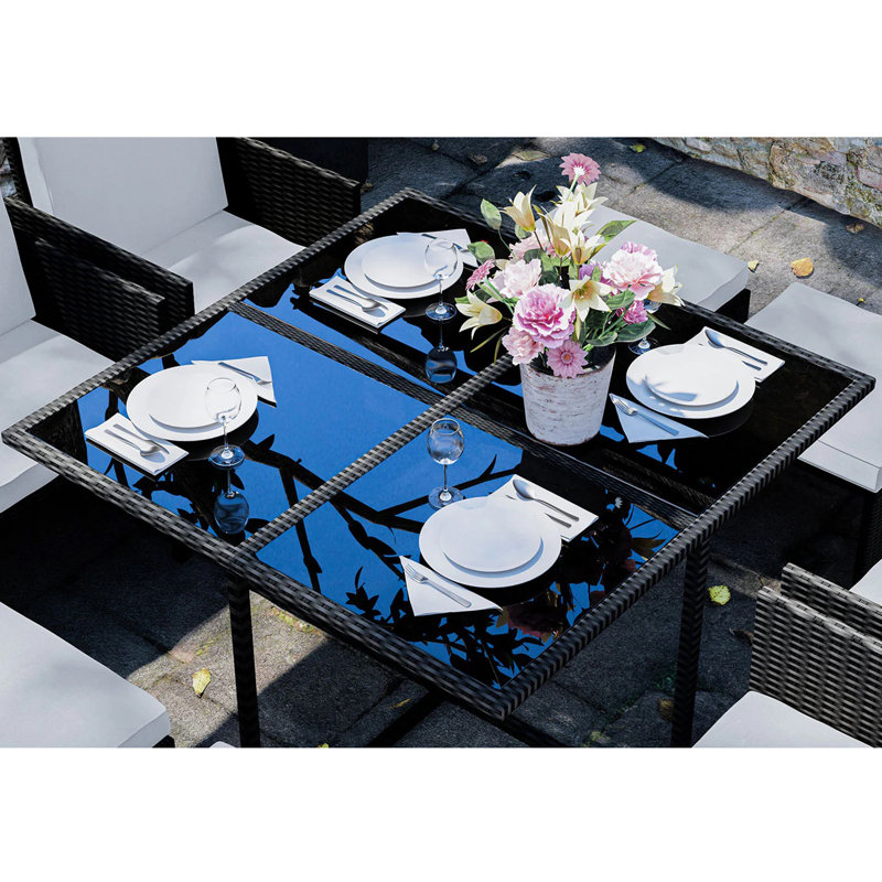 9 Pieces Rattan Garden Furniture Set with 1 Rattan Dining Table and 4 Rattan Chairs