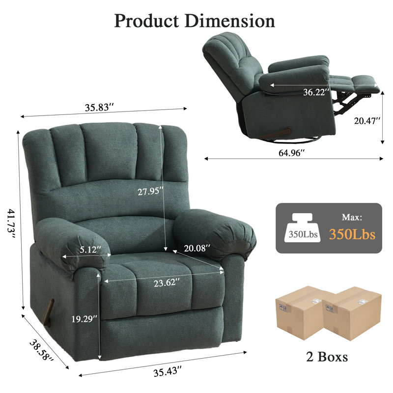 Fauteuil inclinable pivotant surdimensionné de 36 po de largeur avec fonction berçante, Green