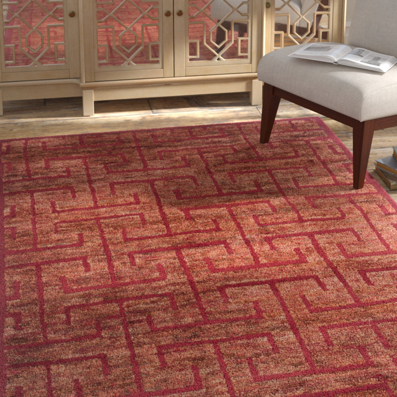 Bruce Wool/Jute Hemp/Wool Geometric Rug in Red, Rectangle 5' x 8'