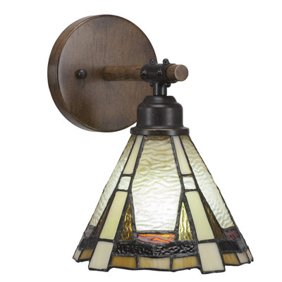 Blacksmith Wall Sconce Shown In Painted Wood-look Metal & Dark Granite Finish With 7" Zion Art Glass