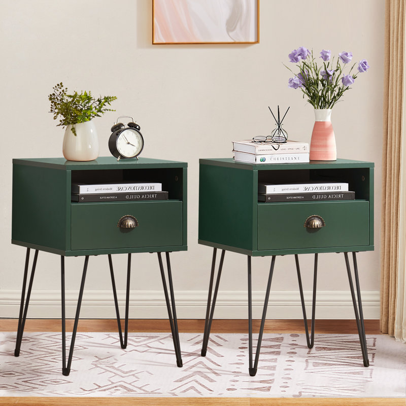 Adra 15.7'' W Metal Nightstand, Green