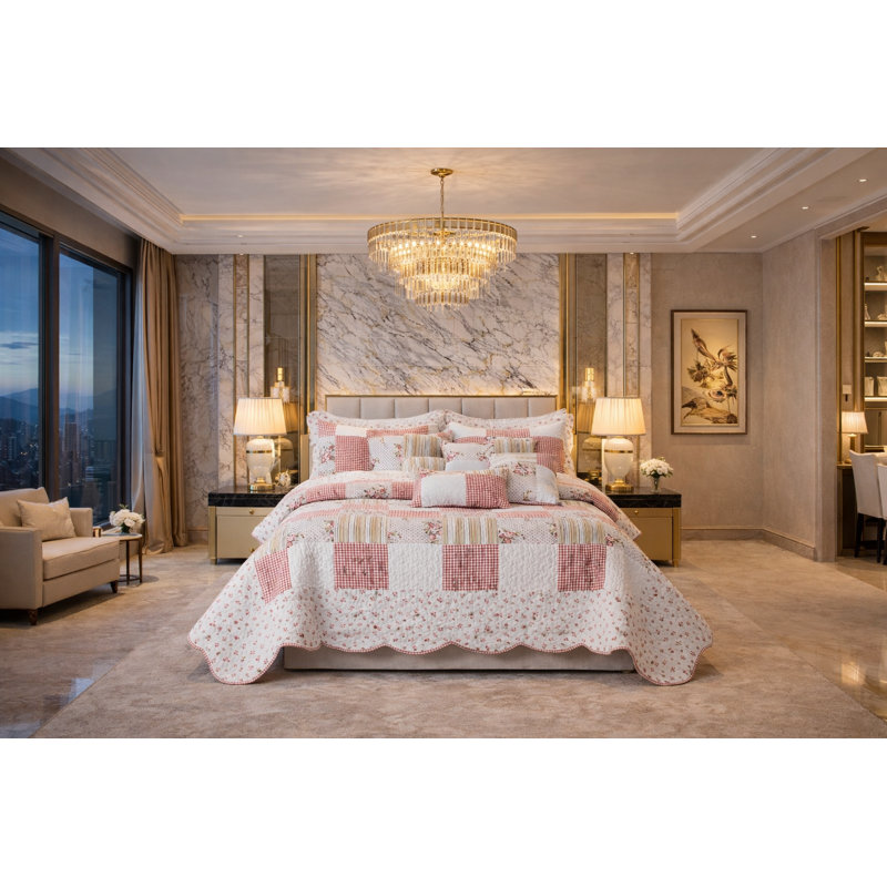 Polyester Patchwork Bedspread with Pillow Shams, Double Bedspread + 2 Standard Shams