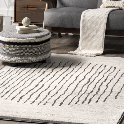 Tapis rayé Shireen pour le salon, la chambre et la cuisine, beige / ivoire