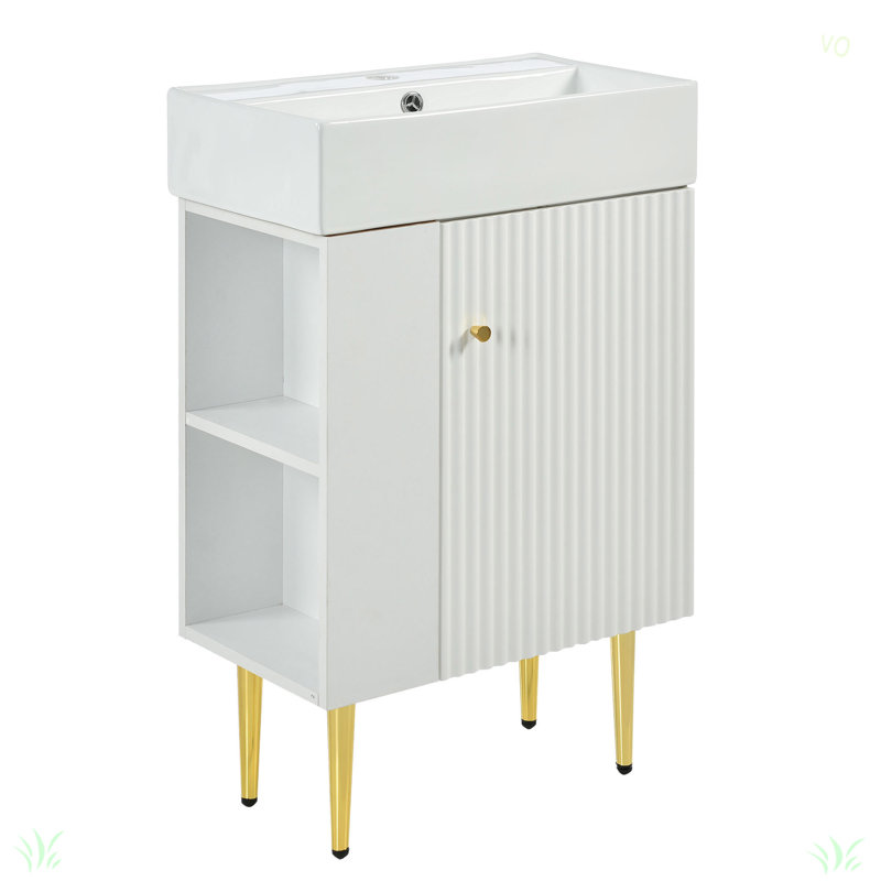Meuble-lavabo, armoire de rangement pour salle de bain, lavabo simple en céramique, rangement à gauche, Blanc