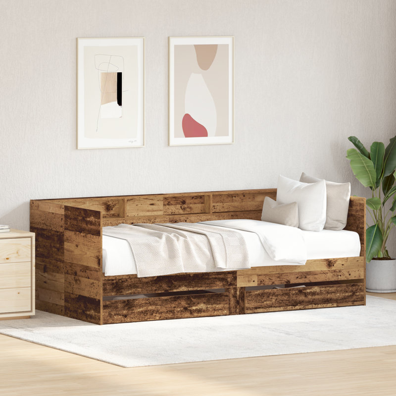 Daybed With Drawers Engineered Wood Sturdy, Old Wood, Single (3')