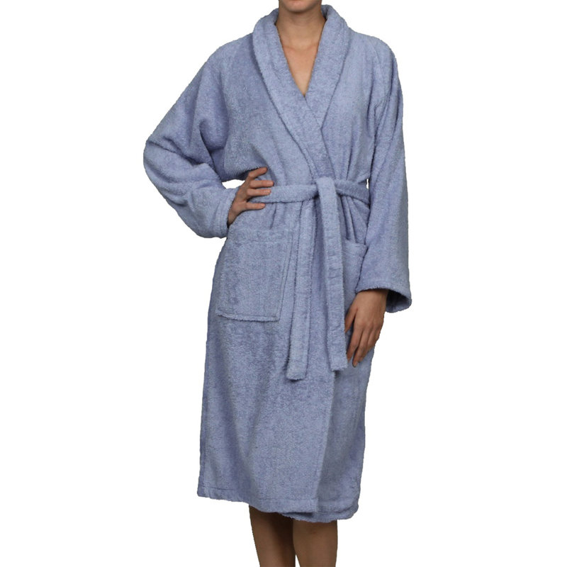 Peignoir mi-mollet en ratine 100 % coton avec poches Finnian, Bleu, Moyen
