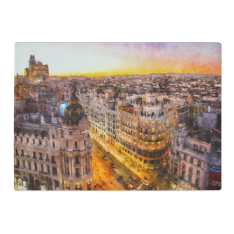 Tempered Glass Calle Gran Via in Madrid Spain Chopping Board, 28.5 cm x 39 cm