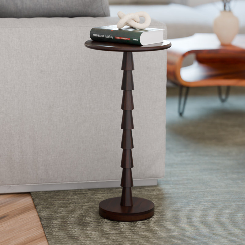 Petite table d'appoint ronde en bois massif de 12 po - table d'appoint moderne, H 24 po, piédestal sculptural, finition noyer