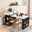 Table de salle à manger extensible avec tiroirs et prise de courant, marbre noir de jais et blanc, plateau pliant, îlot de cuisine sur roulettes, H 37,8 x L 57,7