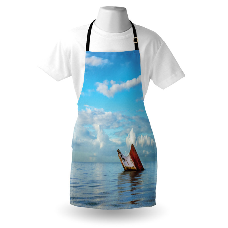 Tablier nautique East Urban Home unisexe, paysage épave de bateau, taille adulte, bleu blanc