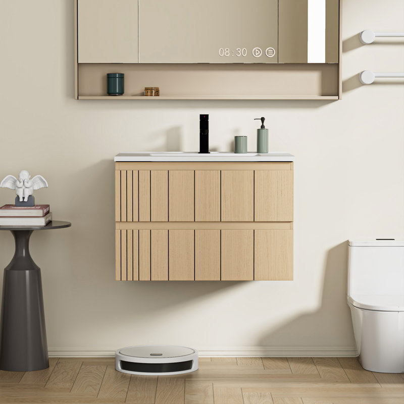 Ensemble de meuble-lavabo mural 30 po avec lavabo, robinet et bonde, meuble flottant Air Tune, 30"