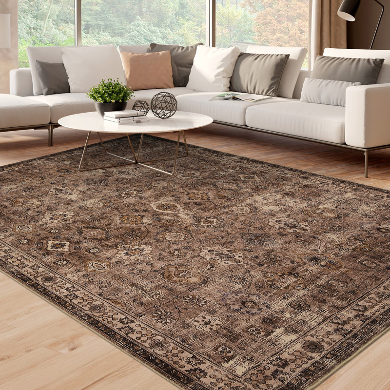Tapis à motif floral rétro Boho, Brown, Rectangle 10' x 13'