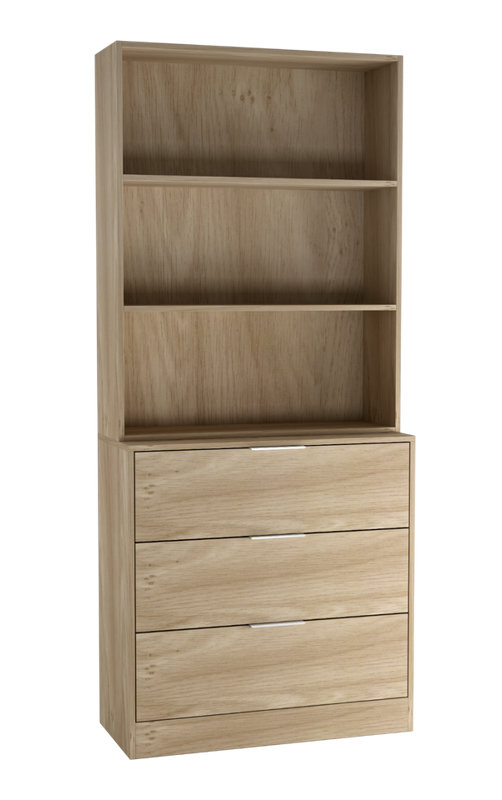 Ophe 180cm H x 60cm W Solid Wood Standard Bookcase, Oak, (3 Shelves) 180cm H x 60cm W x 35cm D