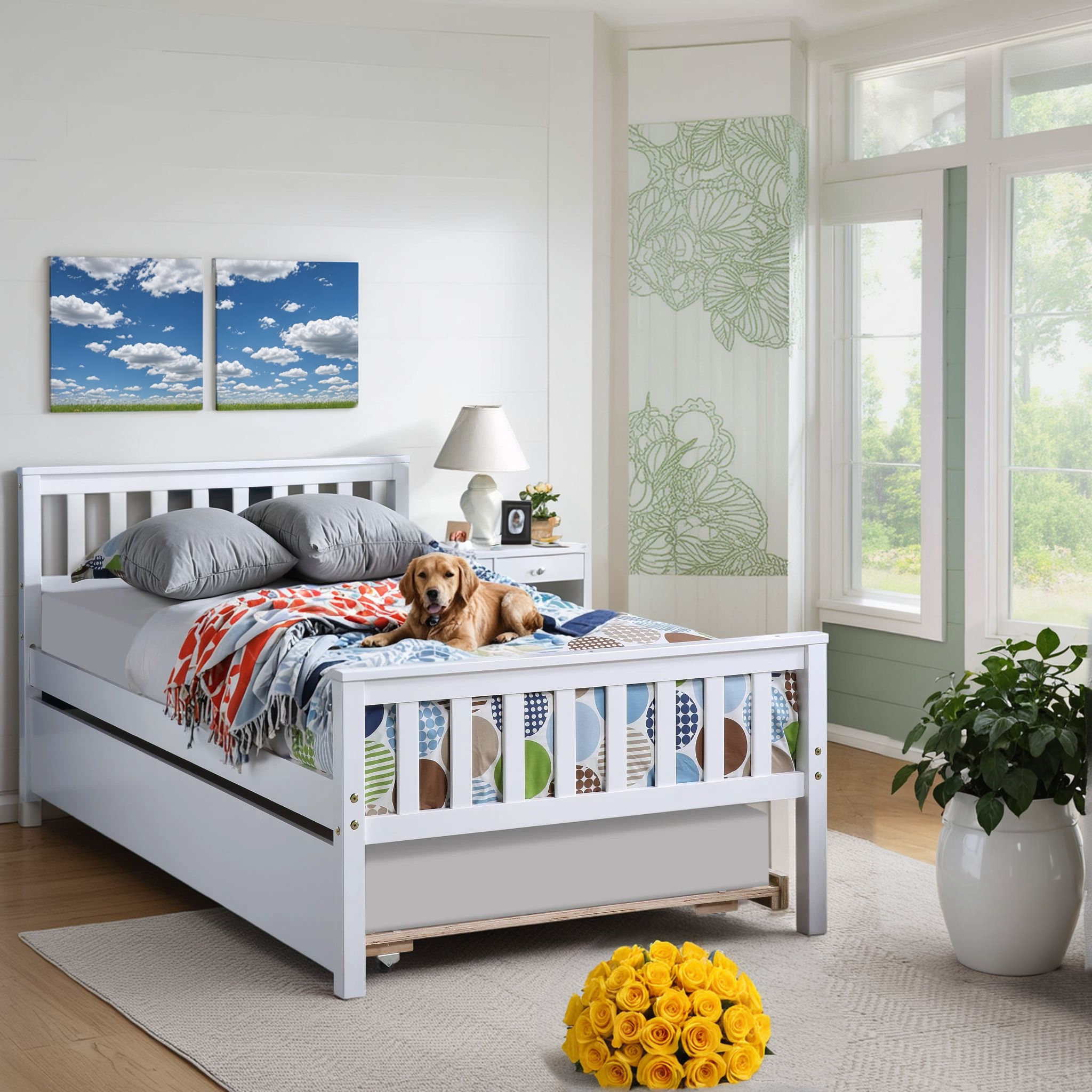 Winston Porter Single Platform Bed Frame On Castors With Headboard And ...