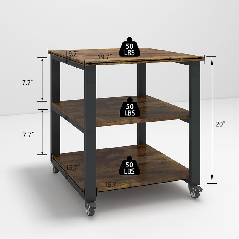 20" H x 19.7" W 3-Tier Laser Printer Stand with Storage Pinter desk Floor-Standing Rack on Wheels, Retro