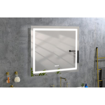 Grand miroir de salle de bain à DEL pour salle de bain, brouillard, intensité variable, 3 couleurs, mémoire, maquillage 36 x 36 po, soins de la peau, rasage et préparation des vêtements