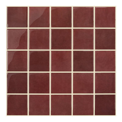 Commomy Thicker Peel and Stick Tiles - 10 pcs 12" x 12" 3D Adhesive Square Peel and Stick Backsplash, Waterproof Removable Vinyl Wall Tile for Kitchen & Bathroom-Red