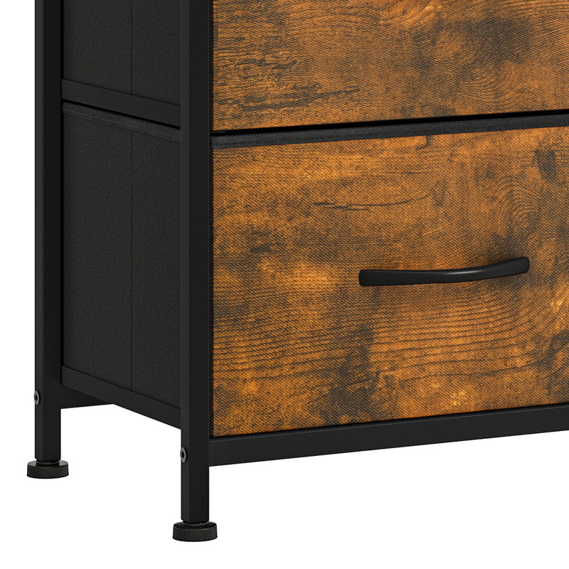 8-Drawer 86Cm W Chest Of Drawers with Side Pockets, Rustic Brown/Black