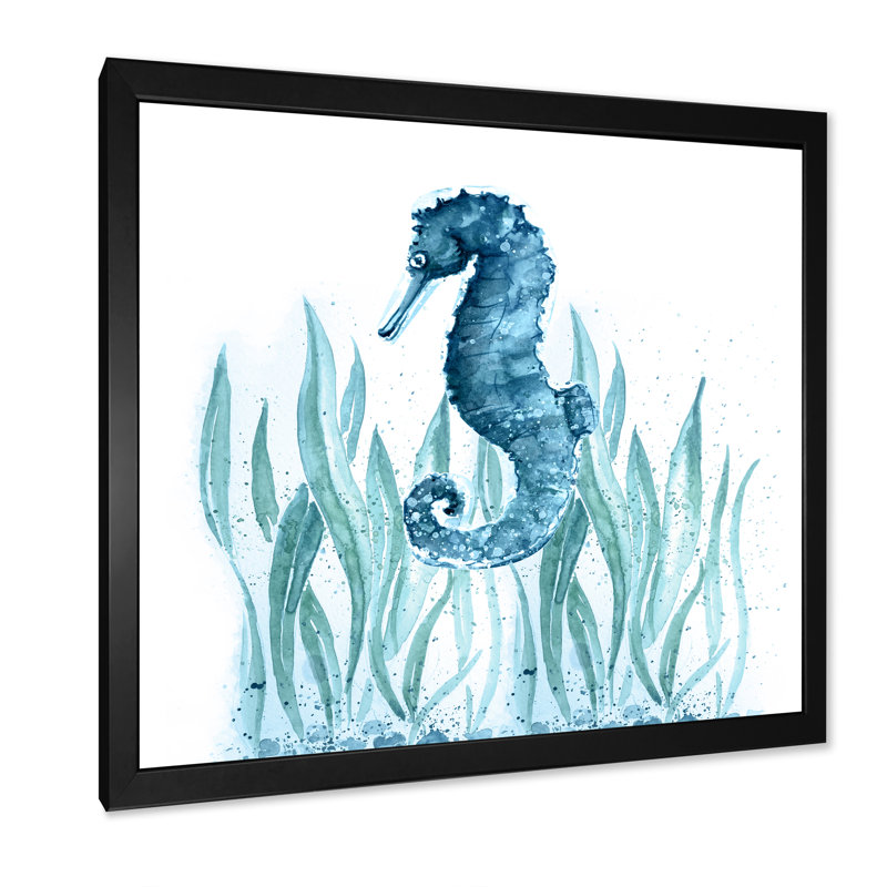 Blue Art Seahorse - on, Toile avec cadre noir, H 16 po x l 16 po x P 1 po