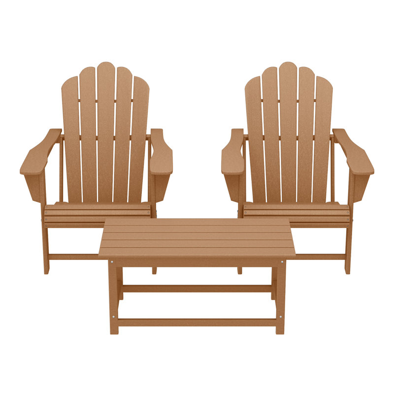 Ensemble de chaises d'extérieur en poly Adirondack avec table basse, 3 pièces: table basse, 2 chaises, Brun