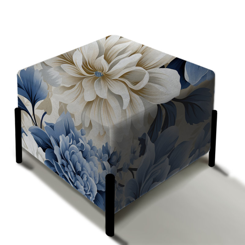 Motif floral victorien bleu et blanc I - repose-pieds carré floral