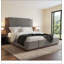 Cadre de lit plateforme rembourré avec tête de lit en bois allongée, design moderne, sans sommier, base en bois robuste-1951621673-1951621676