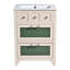 Armoire de salle de bain en bois, meuble-lavabo avec lavabo en céramique et 2 tiroirs, armoire d'appoint