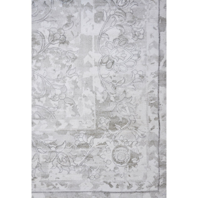 Oriental Area Rug in Ivory/Silver, Rectangle 10' x 14'