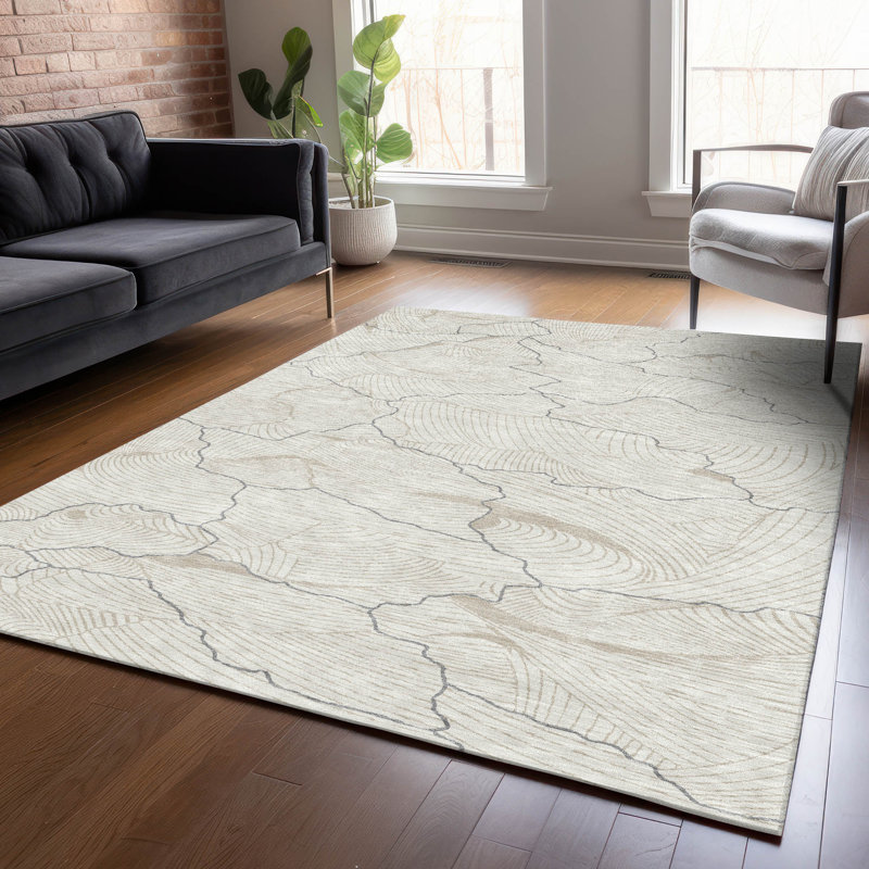 Sahari Ivory Washable Indoor-Outdoor Rug - , 9' x 12'