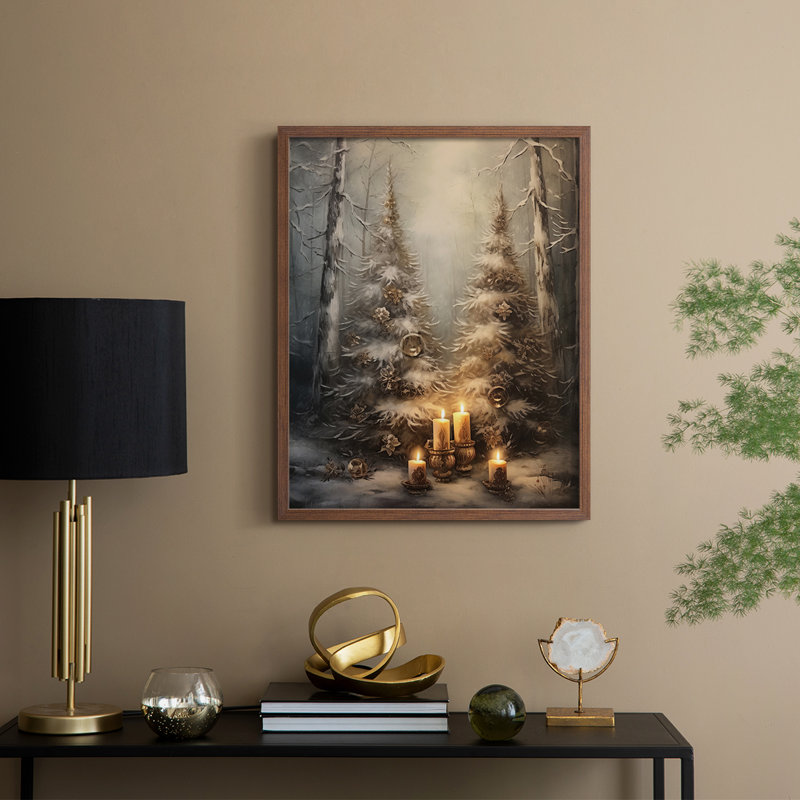 «Christmas Holiday Art Dxxxi», reproduction d'art encadrée - bois massif, Noyer, H 15 po x l 12 po
