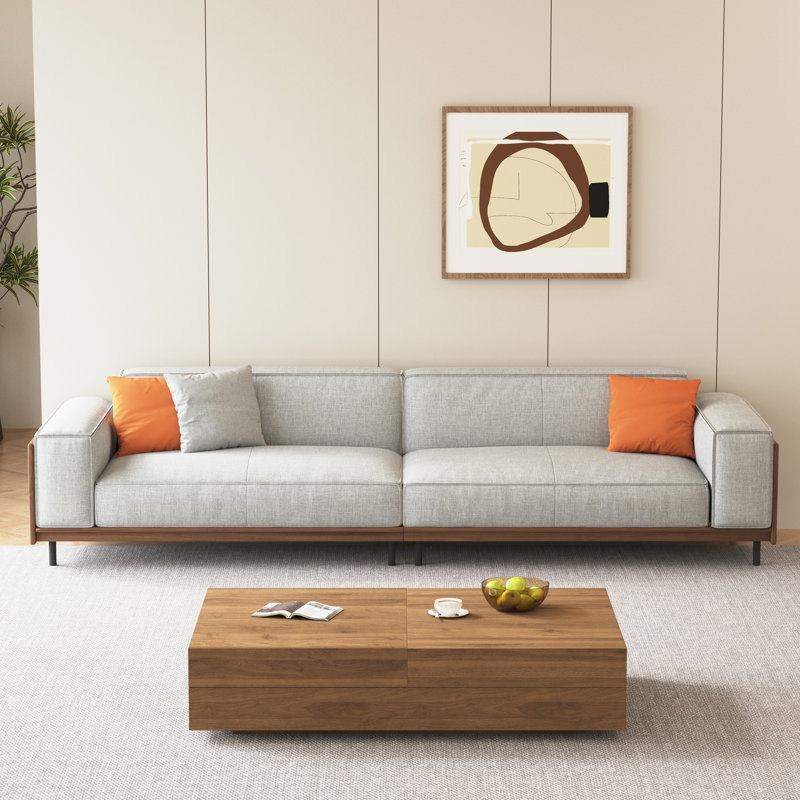 111.81 Inches Removable And Washable Four-seat Cotton-linen Fabric sofa, Solid Wood, With Throw Pillows