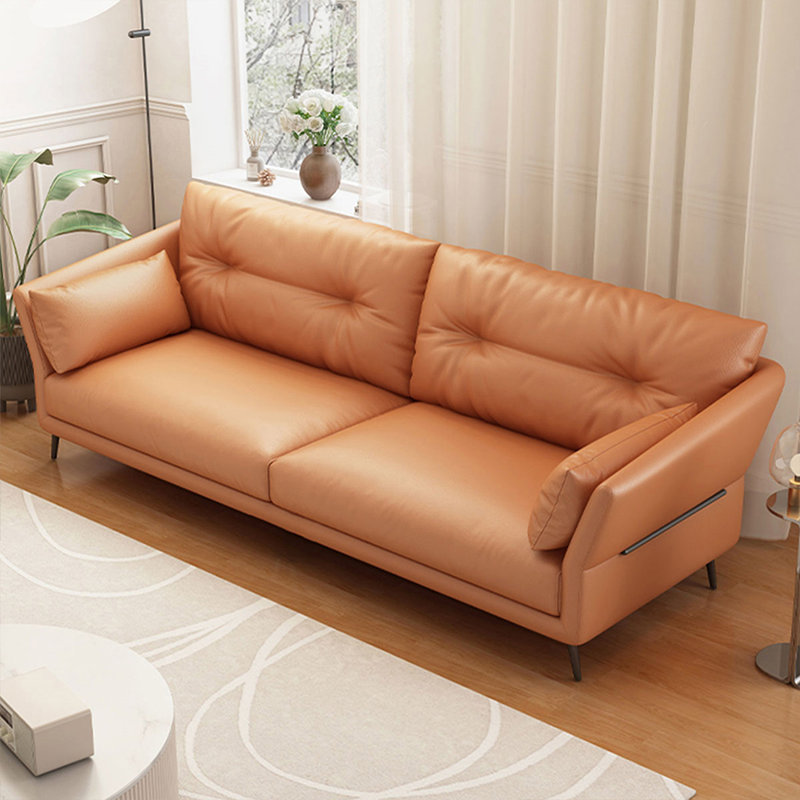 Causeuse coussin orange en cuir véritable, Orange