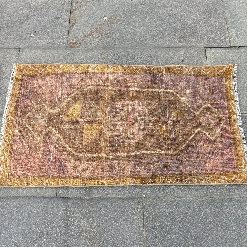 Vintage Handmade Turkish Anatolian Rug in Brown - Bohemian Style Decorative Wool Carpet