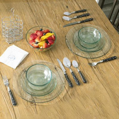 French Home Bistro 16-Piece Stainless Steel Flatware Set, Service for 4, Abstract Butterfly 