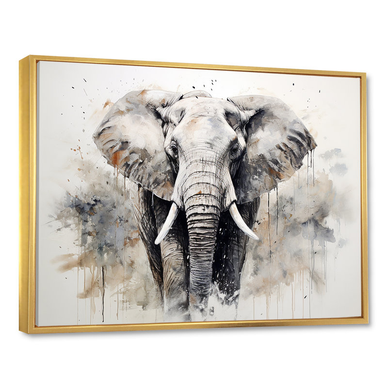 Éléphant élégant en mouvement II - reproduction sur toile, H 24 po x l 32 po x P 1 po, Cadre flottant doré