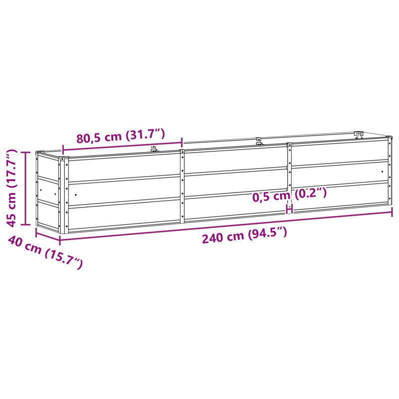 Planter Steel, Green, 45cm H x 240cm W x 40cm D
