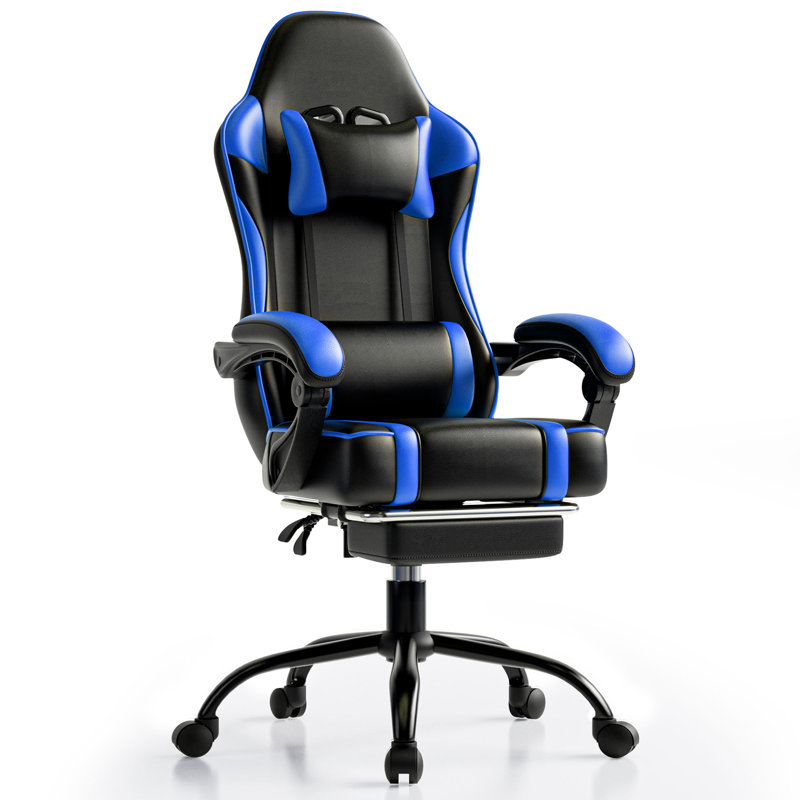 Wrought Studio™ Adjustable Reclining Leather Swiveling PC & Racing Game Chair, Blue