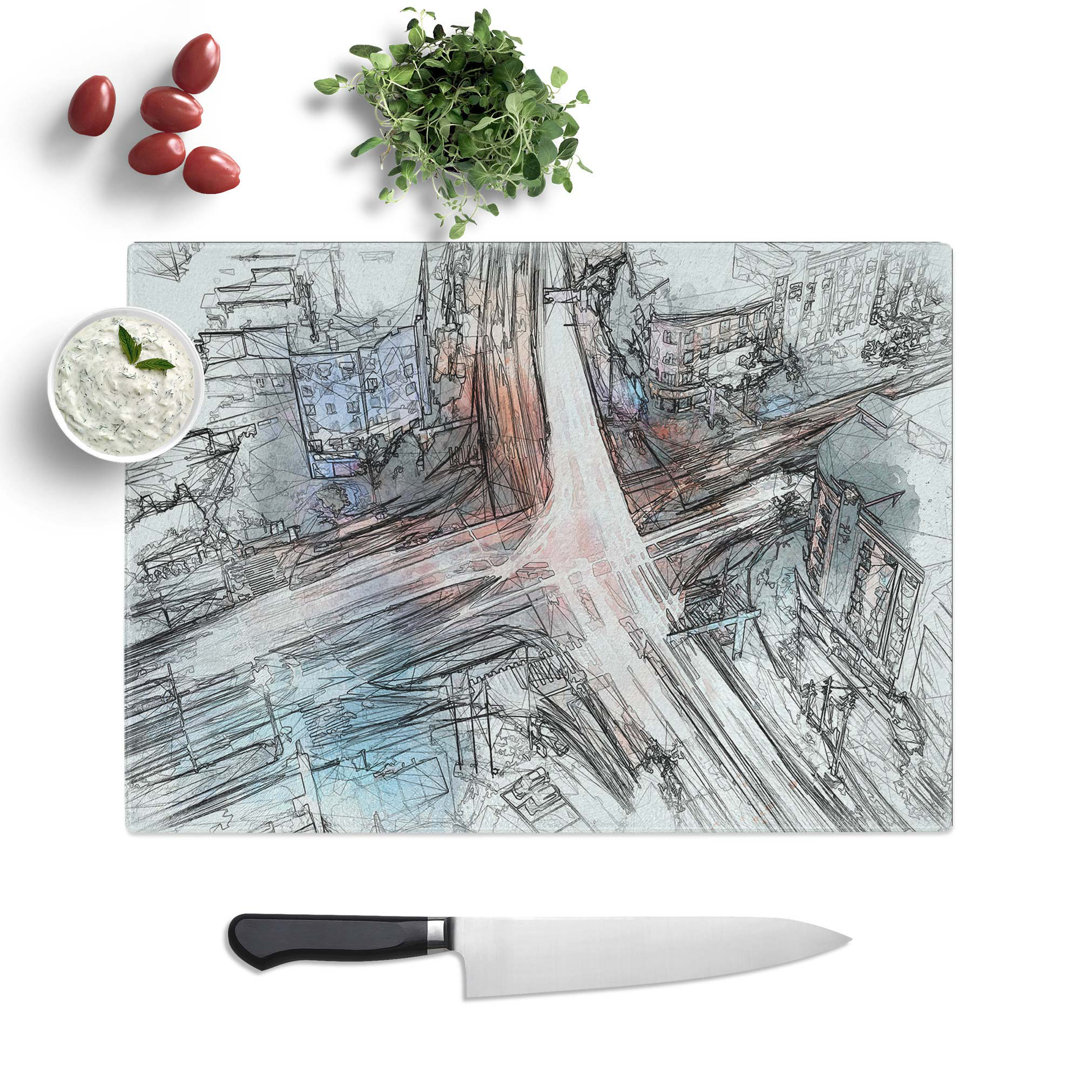 Tempered Glass Urban City Lights in Abstract Chopping Board