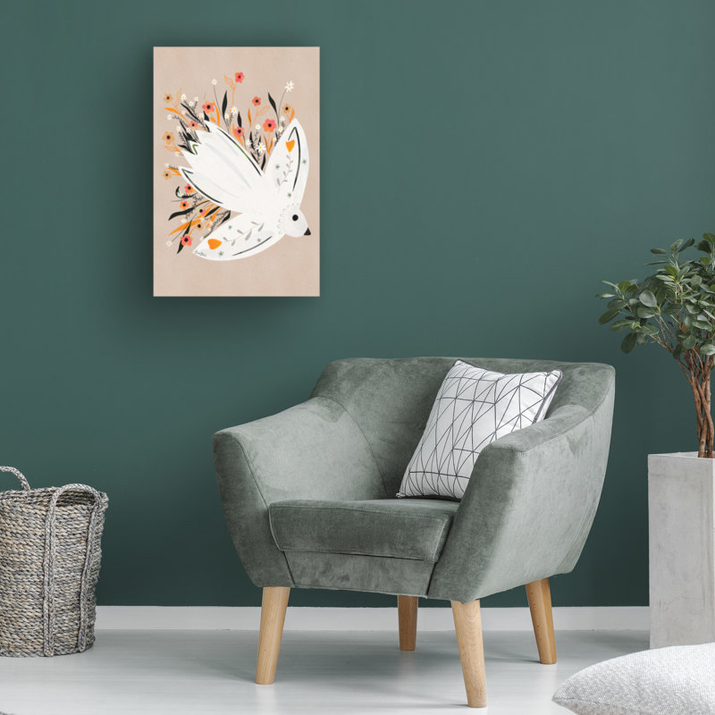 Illustration de bolognaise sur un goéland en fleurs, H 19 po x l 12 po